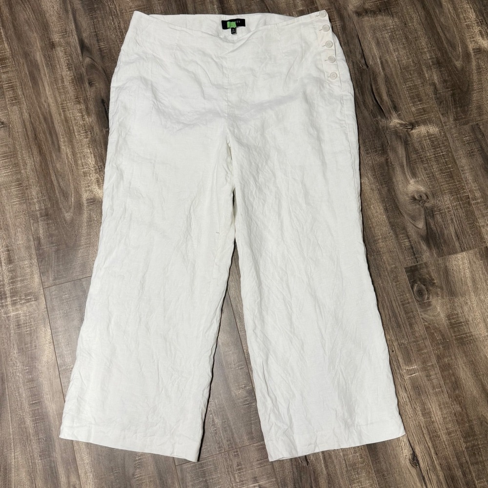 Talbots Petites White Linen Wide Leg Side Button Sailor Pants 16P
